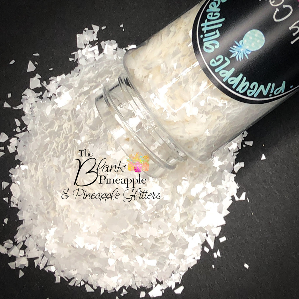 Pearly Cotton Irregular Cut Pearlescent Glitter 2oz. Shaker Bottle, Pearl White Glitter - The Blank Pineapple