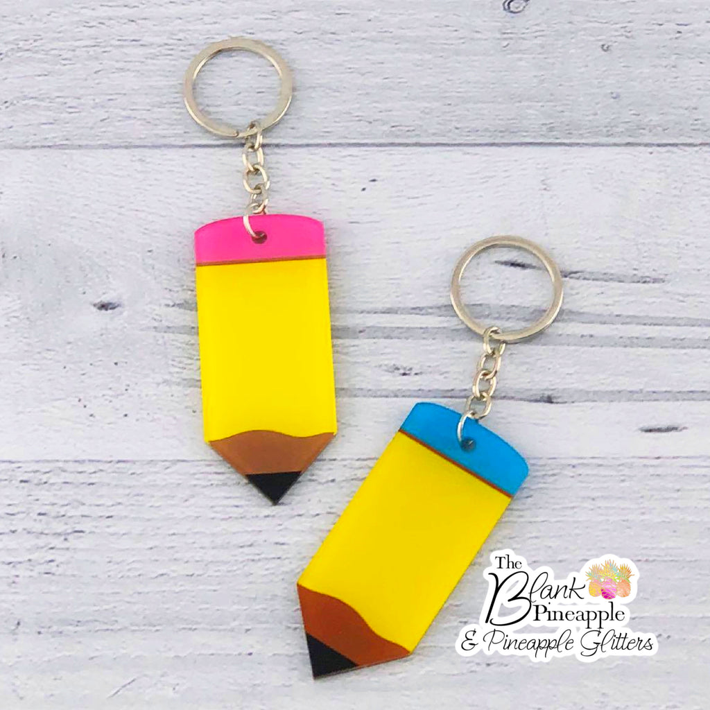 Acrylic Pencil Key Ring in Pink or Blue for DIY Personalization and Teacher Gift