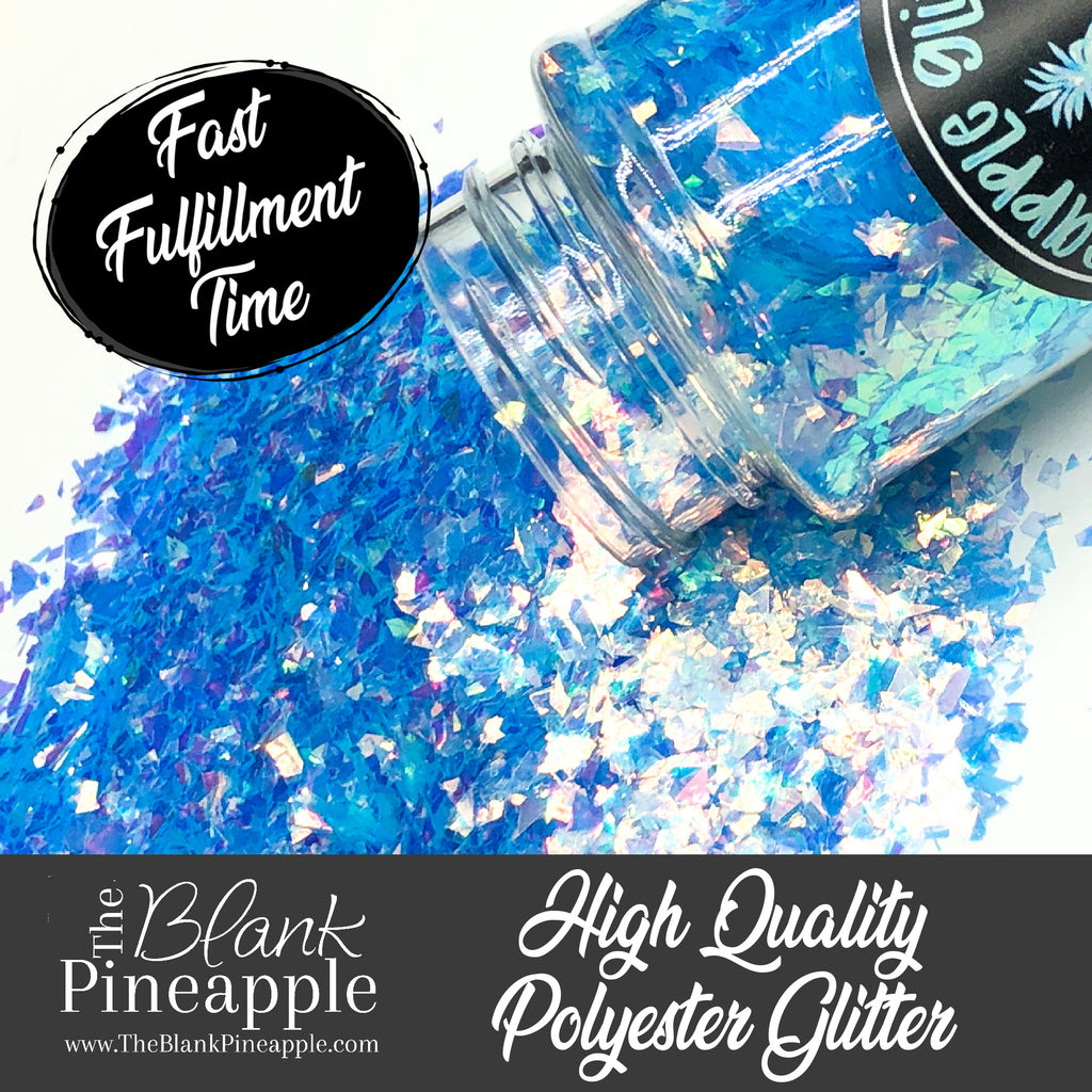 Powder Irregular Cut High Sparkling Blue Iridescent Glitter in 2oz Shaker Bottle -The Blank Pineapple