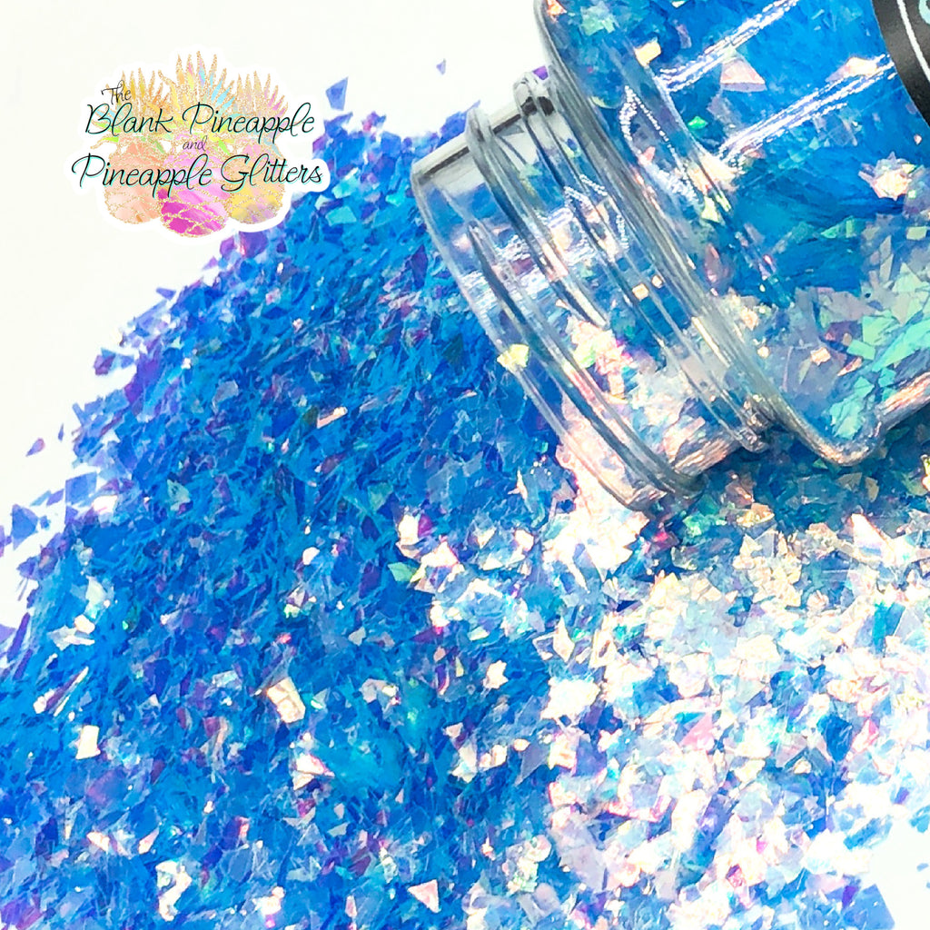 Powder Irregular Cut High Sparkling Blue Iridescent Glitter in 2oz Shaker Bottle -The Blank Pineapple