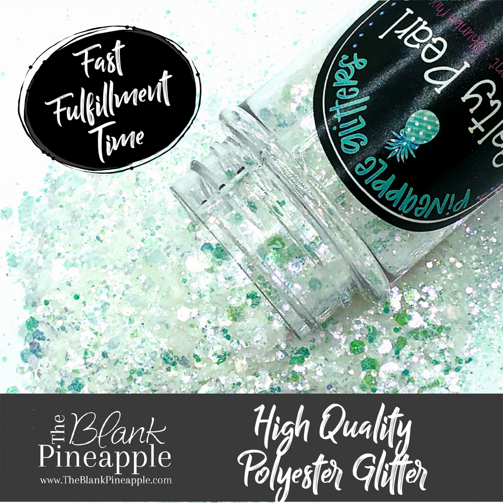 Salty Pearl Chunky Mix Opal Iridescent Glitter in White Opal with Green Hints, 2oz Shaker Bottle - The Blank Pineapple