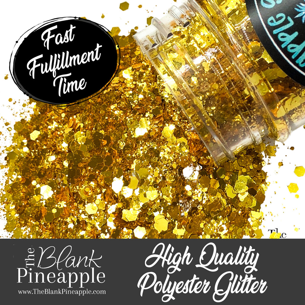 School Bus Chunky Mix Metallic Yellow Glitter in 2oz Shaker Bottle - The Blank Pineapple