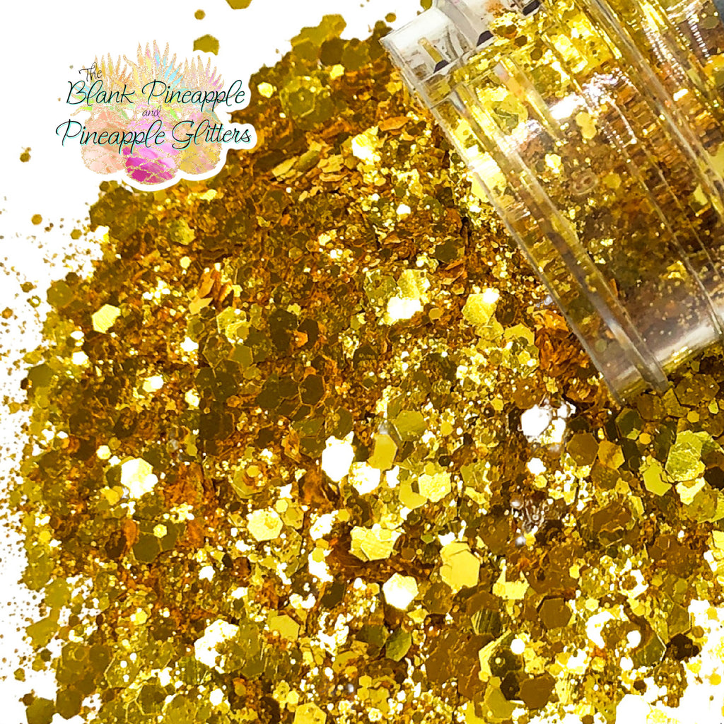 School Bus Chunky Mix Metallic Yellow Glitter in 2oz Shaker Bottle - The Blank Pineapple