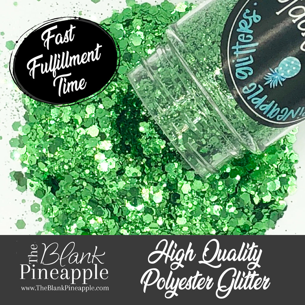 Sour Apple Chunky Mix Metallic Glitter in 2oz Shaker Bottle - Green Glitter for Crafts - The Blank Pineapple