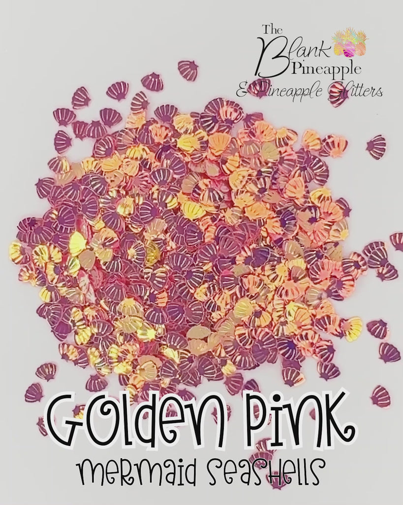 Golden Pink Mermaid Seashells 2oz Bag, Seashell Glitter