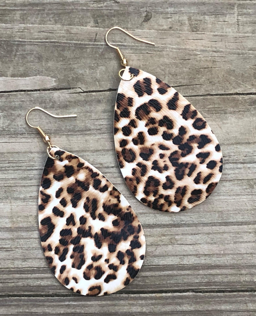 Leopard Teardrop Earrings Faux Leather - The Blank Pineapple