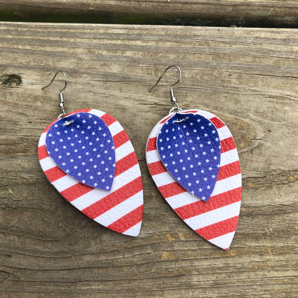 US Flag Earrings Faux Leather - The Blank Pineapple