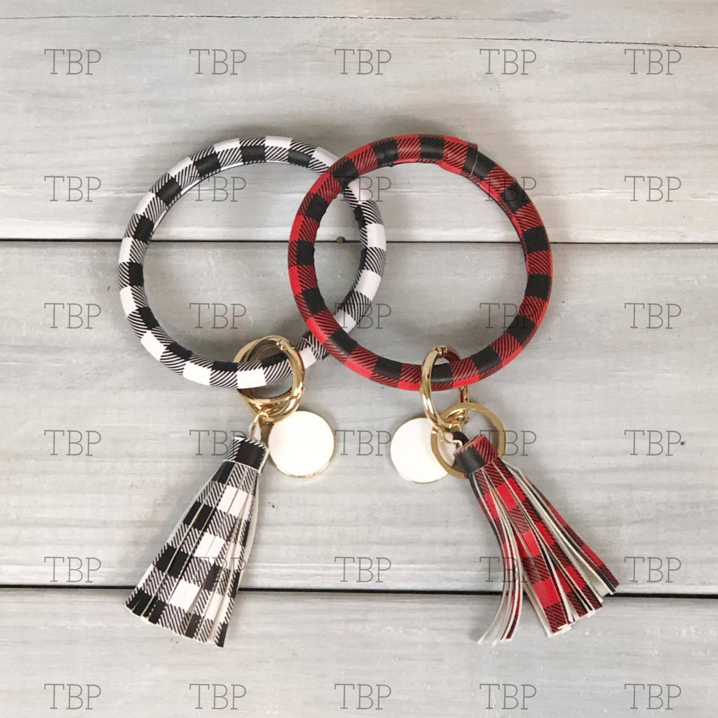 Buffalo Plaid Bangle Bracelet with Tassel and Key Ring - CLEARANCE - The Blank Pineapple