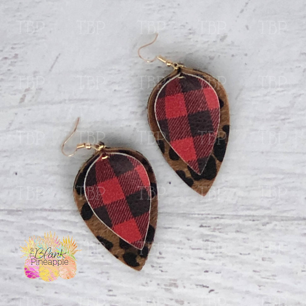 Buffalo Plaid Leaf Earrings
