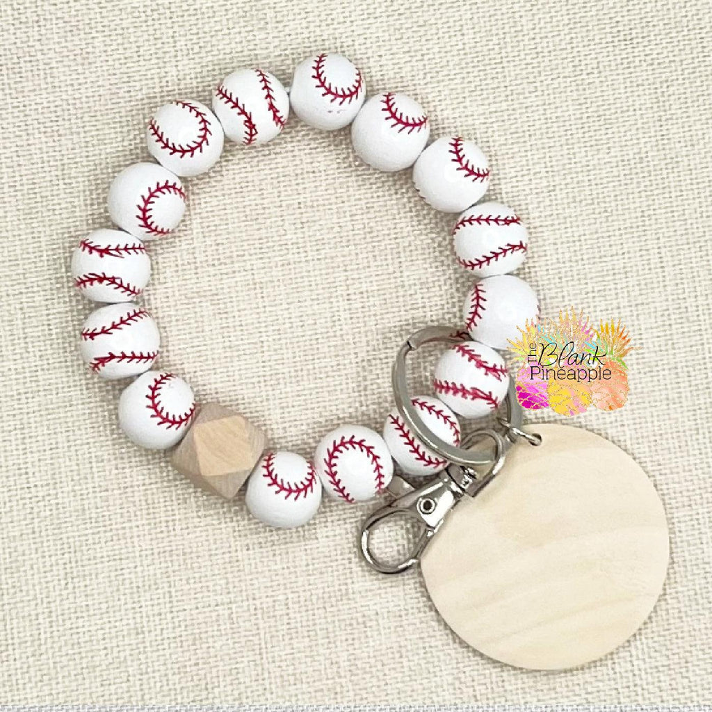 Baseball Bracelet beaded with 2 inch wood disc for monograms