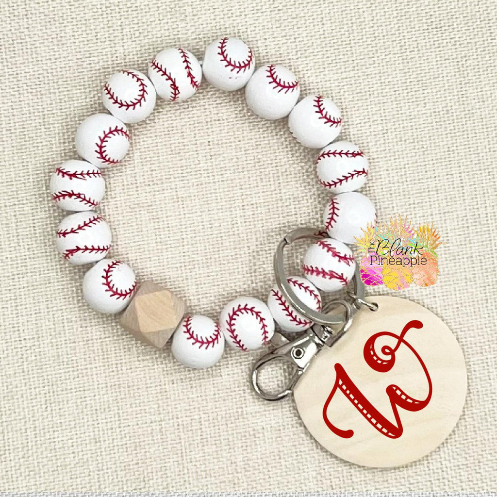Baseball Bracelet beaded with 2 inch wood disc for monograms