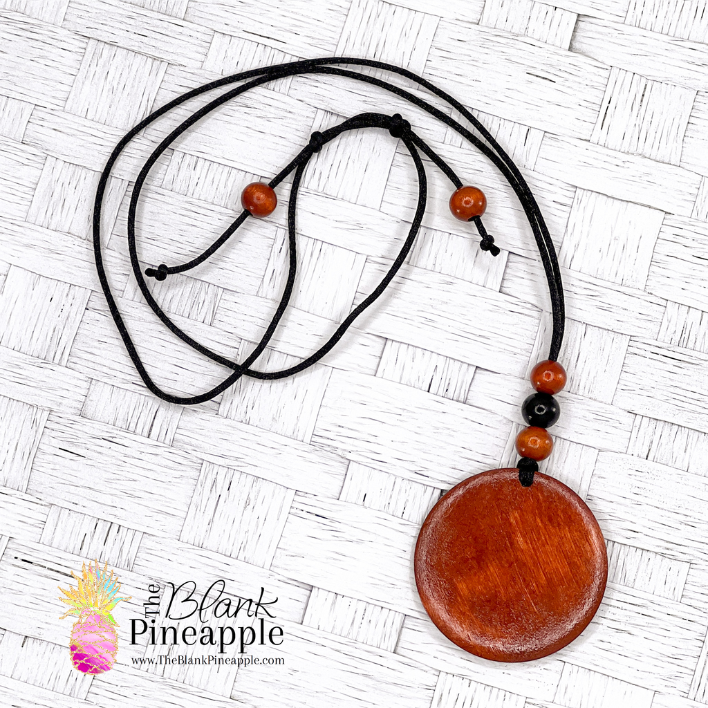 Wooden Pendant Necklace with Adjustable Nylon Pull Cord, 2 inch