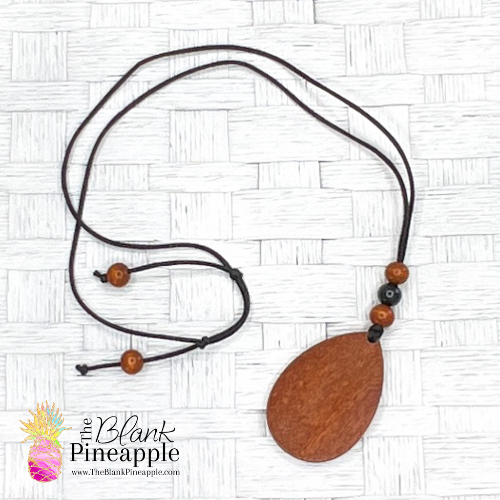 Wooden Pendant Necklace with Adjustable Nylon Pull Cord