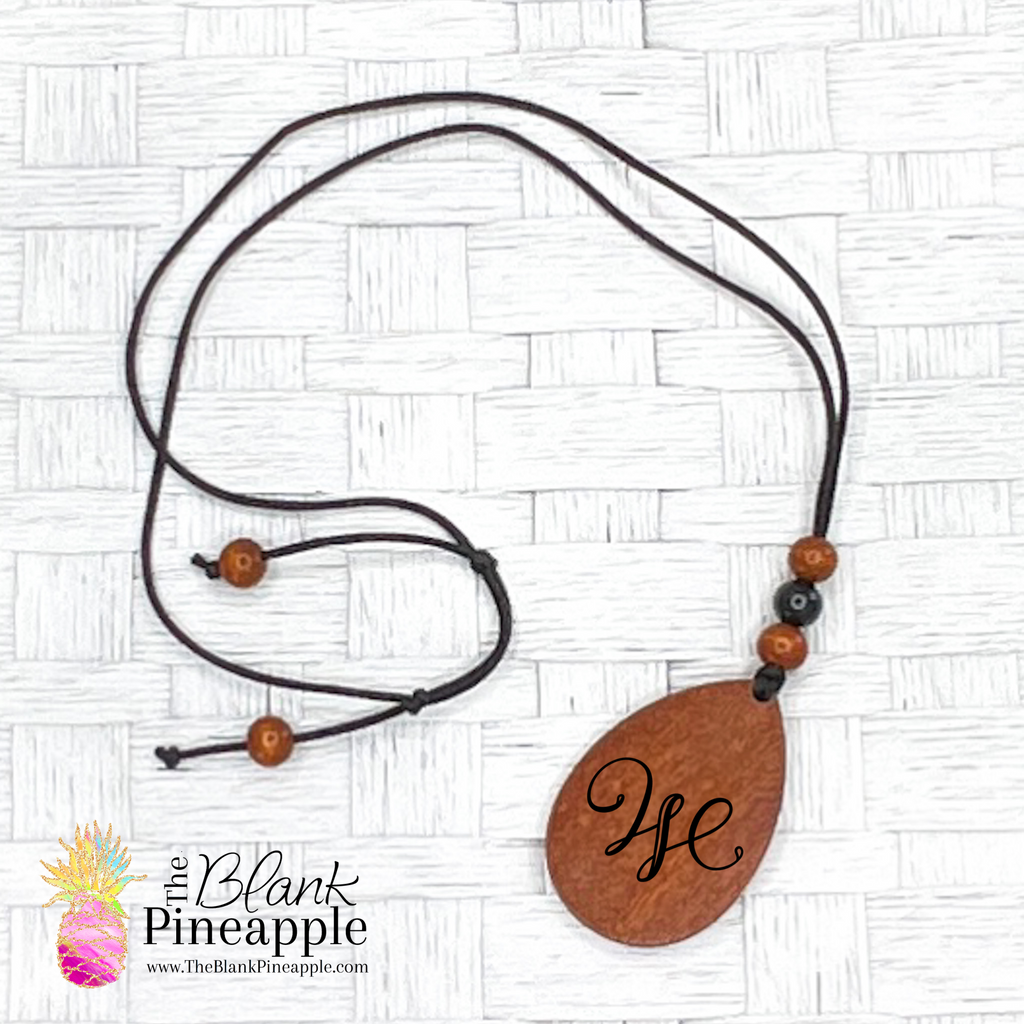 Wooden Pendant Necklace with Adjustable Nylon Pull Cord