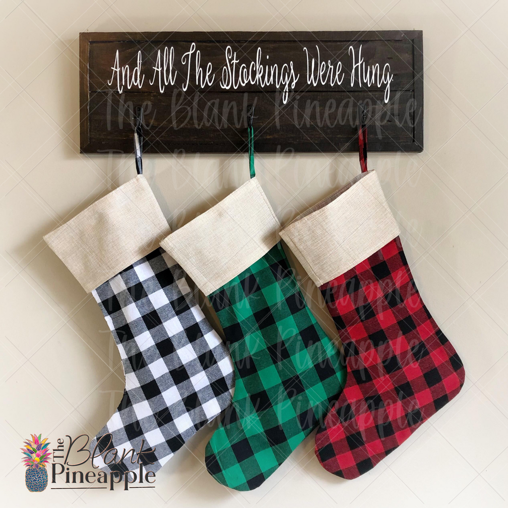 Blank Buffalo Plaid Christmas Stockings for monogramming. Stockings for sublimation, vinyl, DTF, DTG, and Embroidery. - The Blank Pineapple