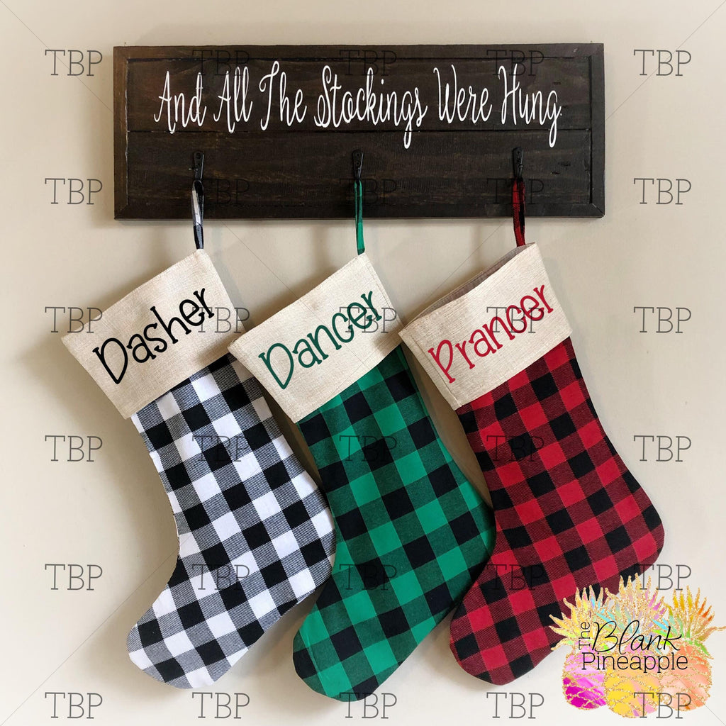 Blank Buffalo Plaid Christmas Stockings for monogramming. Stockings for sublimation, vinyl, DTF, DTG, and Embroidery.  - The Blank Pineapple