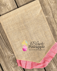 Blank Burlap Garden Flag 12x18 Pennant with Coral Ruffle, Burlap House Flag - CLEARANCE