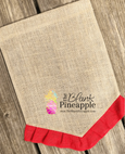 Blank Burlap Garden Flag 12x18 Pennant with Red Ruffle, Burlap House Flag- CLEARANCE