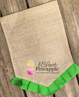Blank Burlap Garden Flag 12x18 Pennant with Lime Green Ruffle, Burlap House Flag - CLEARANCE