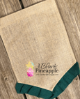 Blank Burlap Garden Flag 12x18 Pennant with Forest Green Ruffle, Burlap House Flag - CLEARANCE