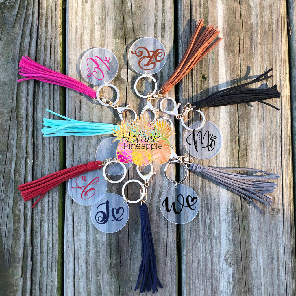 Clear Acrylic Disc Key Ring with 4" Suede Tassel