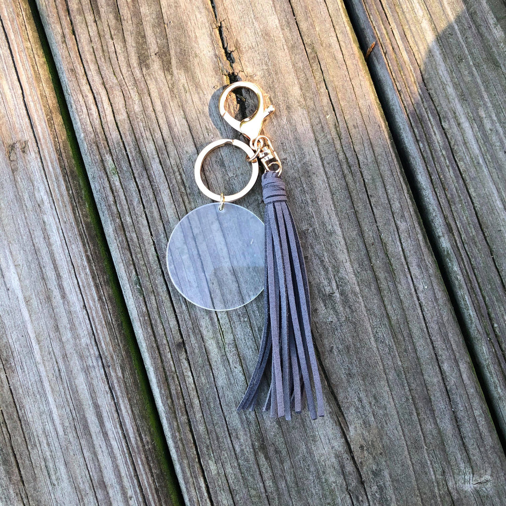Clear Acrylic Disc Key Ring with 4" Suede Tassel