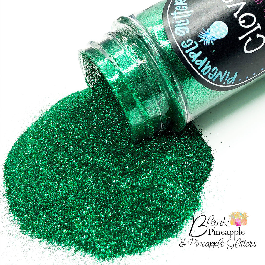 Clover green metallic glitter, PET polyester, 2oz shaker bottle for crafts and resin projects. Pineapple Glitter, The Blank Pineapple