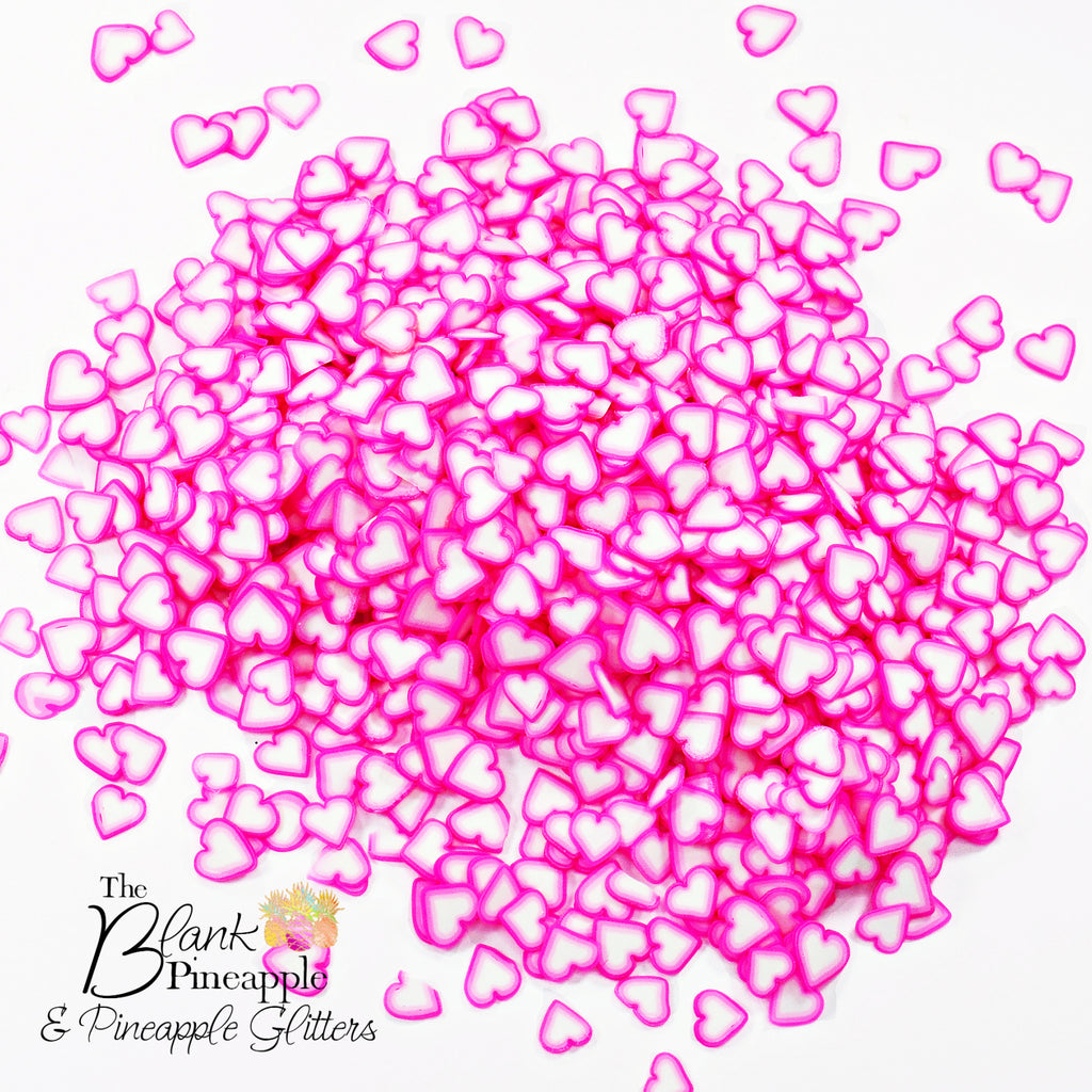 Fimo Shapes, Hot Pink and White Heart Clay Pieces, Heart Clay Confetti