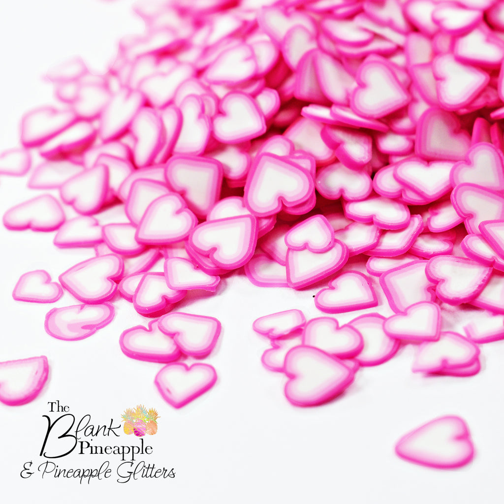 Fimo Shapes, Hot Pink and White Heart Clay Pieces, Heart Clay Confetti