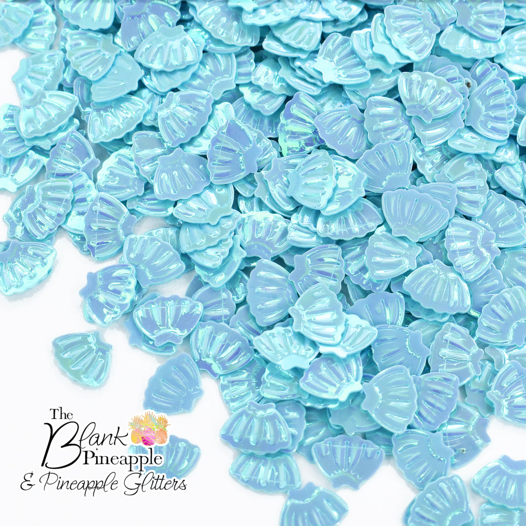 Seashell Glitter, Baby Blue Mermaid Seashells 2oz Bag PVC Glitter Shells