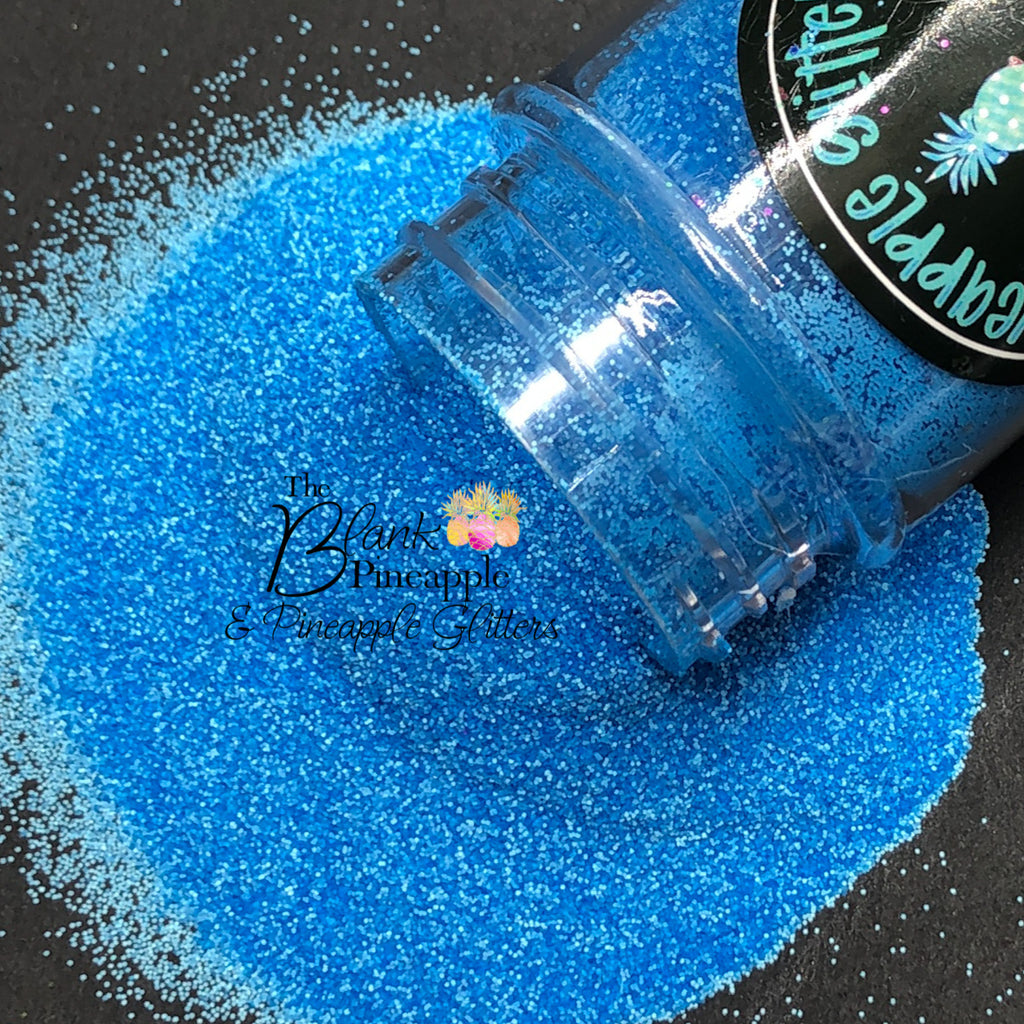 Neon Blue fine cut matte glitter, PET polyester, 2oz shaker bottle for resin projects, tumblers, and nail art. The Blank Pineapple