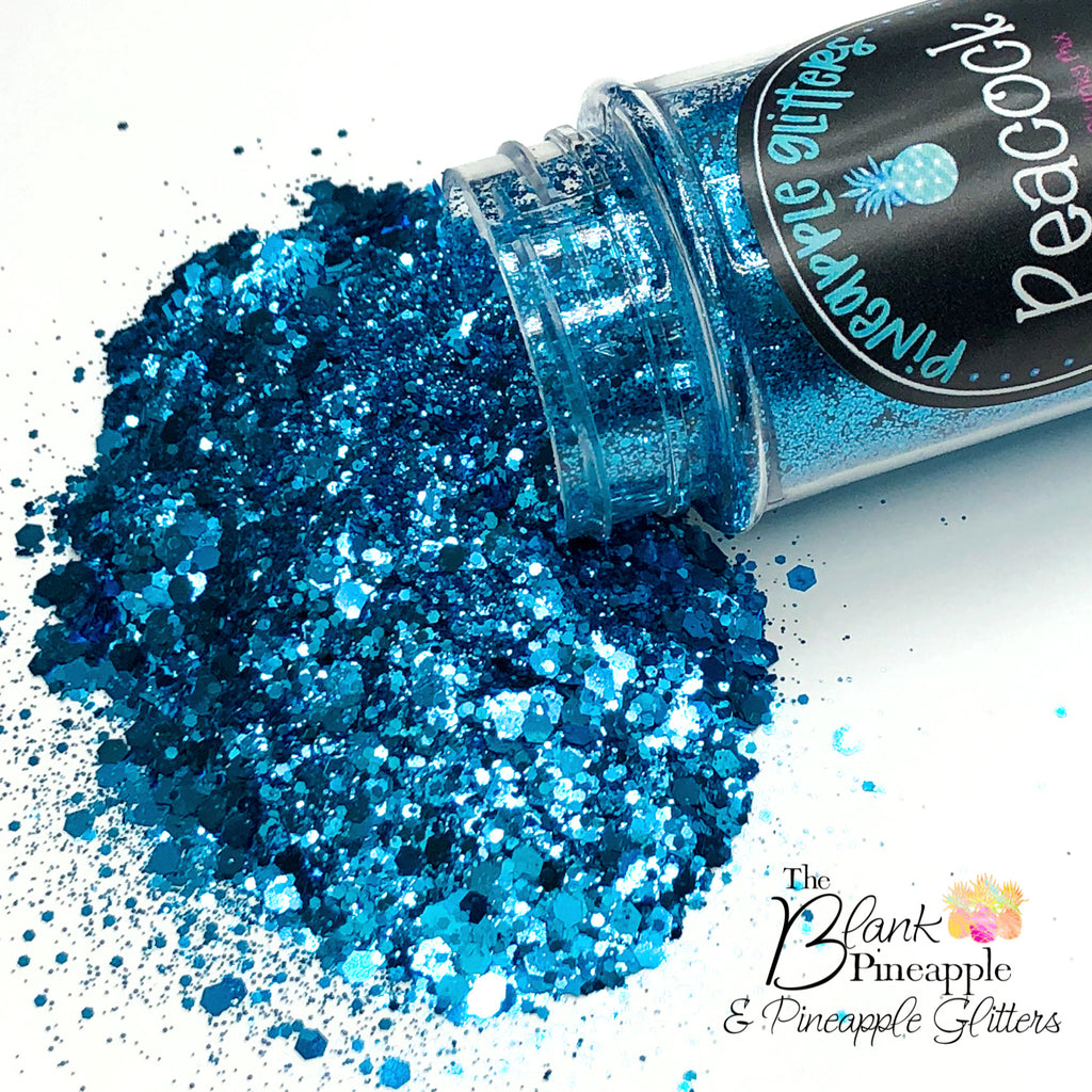 Peacock Chunky Mix Metallic Glitter PET Polyester 2oz. Shaker Bottle – Aqua Blue Glitter. The Blank Pineapple.