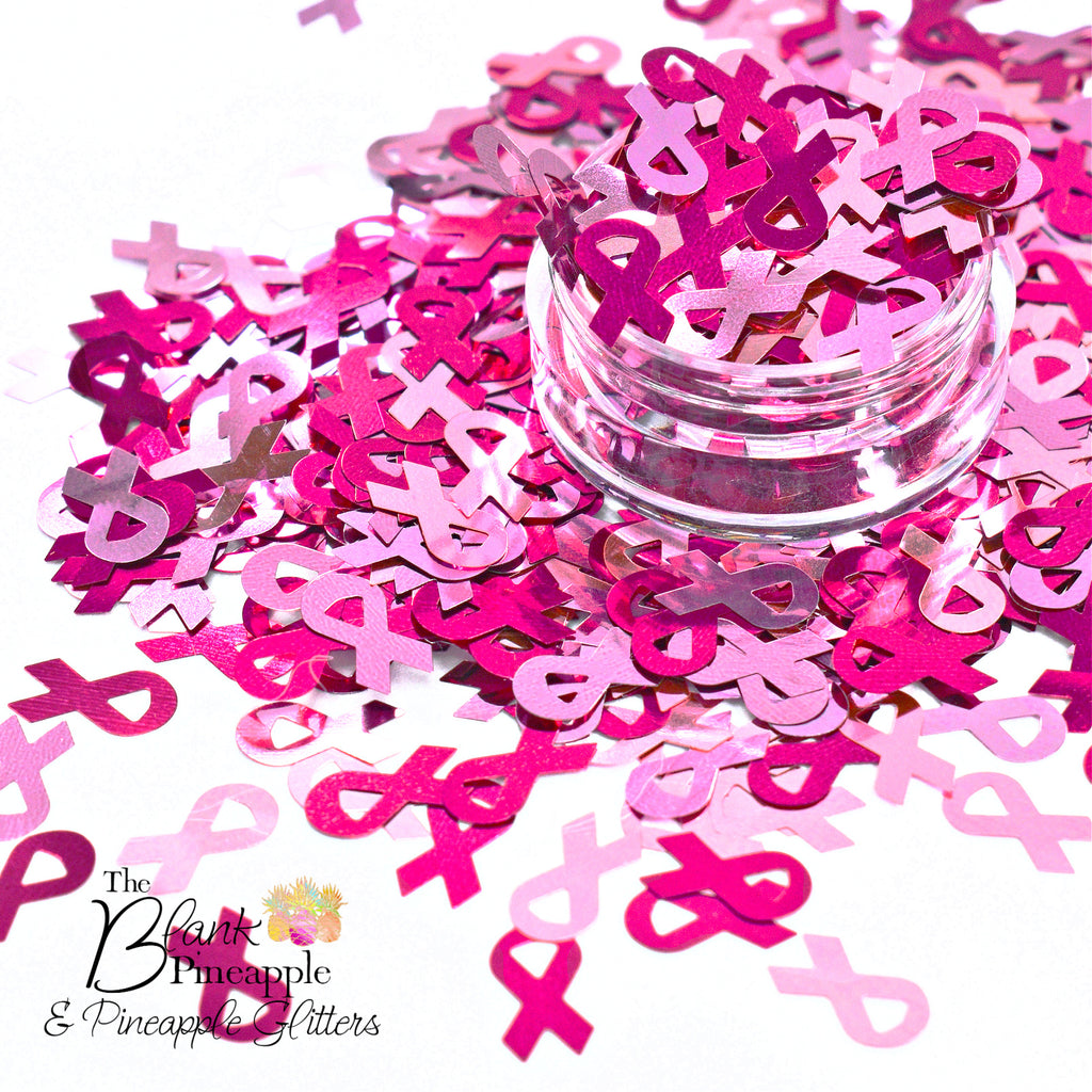 Ribbon Glitter Shapes, Pink Ribbon Shaped Glitter, Breast Cancer Awareness Confetti Glitter