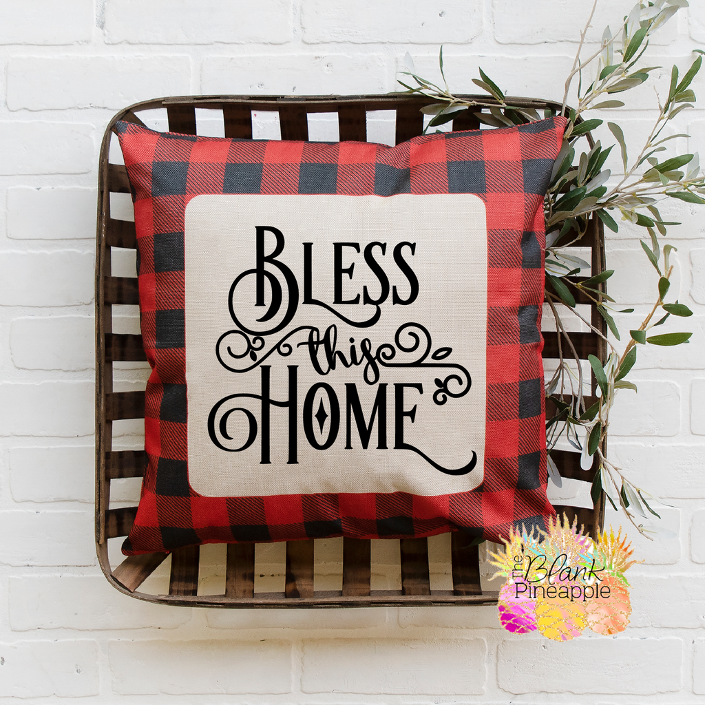 Blank Sublimation Pillow Covers 18x18 Polyester Linen with Red and Black Buffalo Plaid Border - The Blank Pineapple 