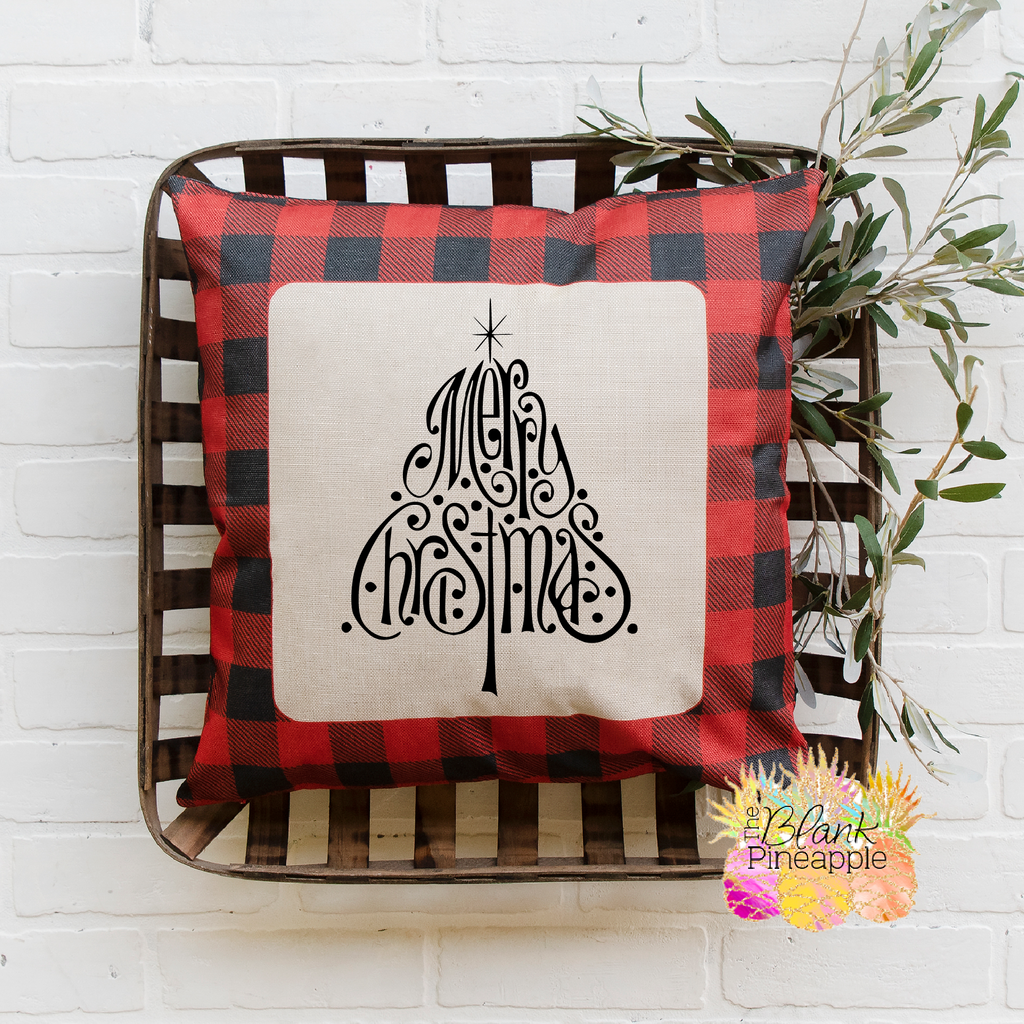 Blank Sublimation Pillow Covers 18x18 Polyester Linen with Red and Black Buffalo Plaid Border
