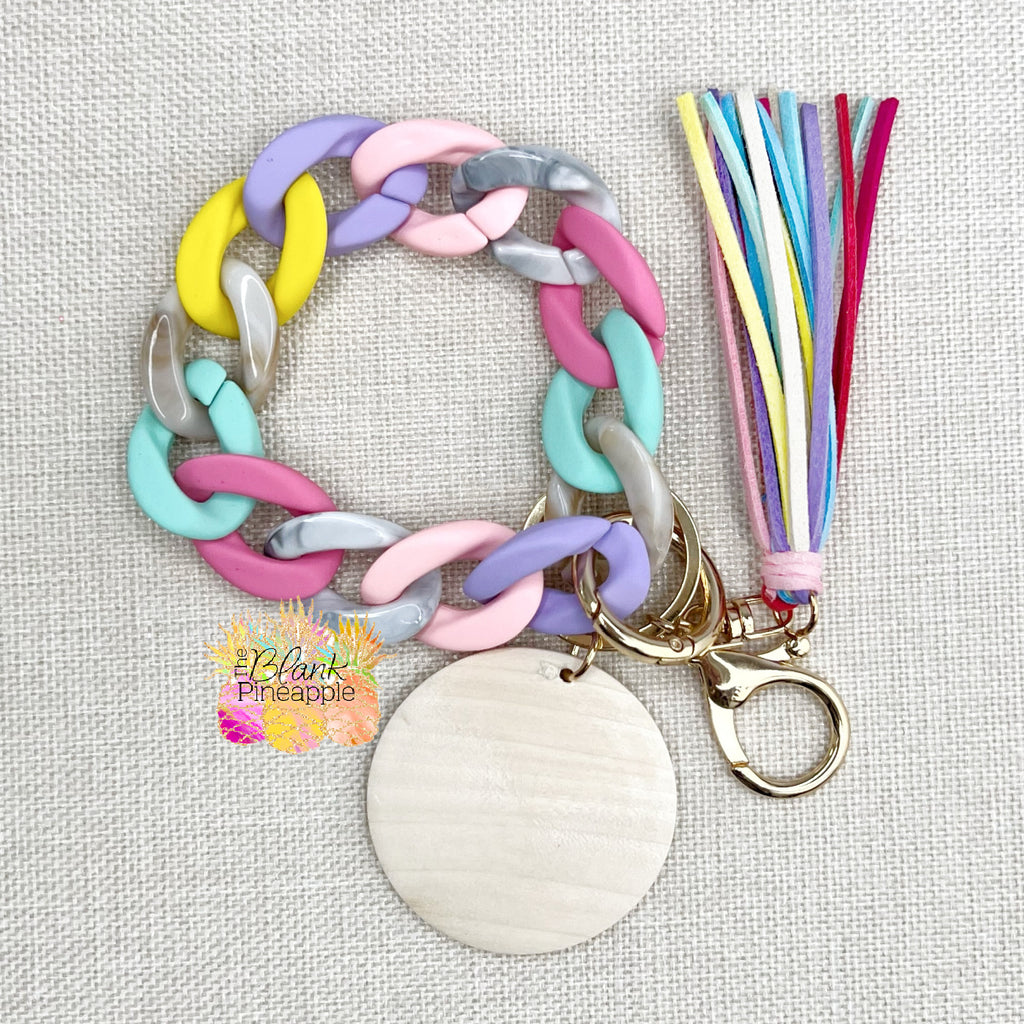 Silicone Link Bracelet and Key Ring with Wood Disc for monogramming