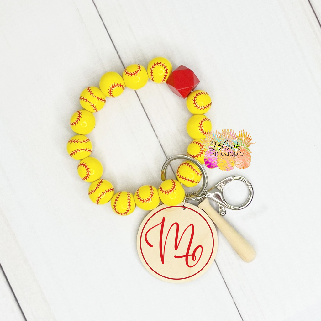 Softball Bracelet beaded with 2 inch wood disc for monograms