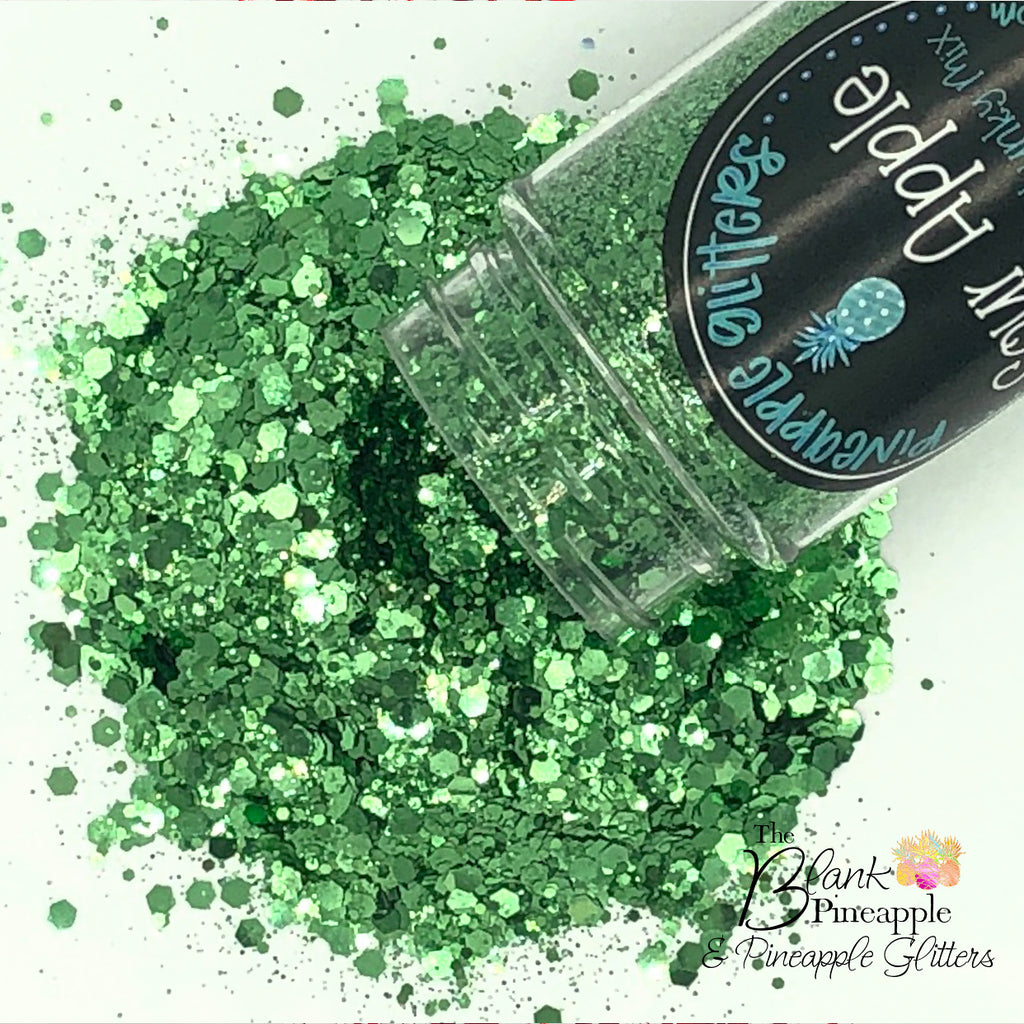 Green Glitter, Sour Apple Chunky Mix Metallic Polyester Glitter