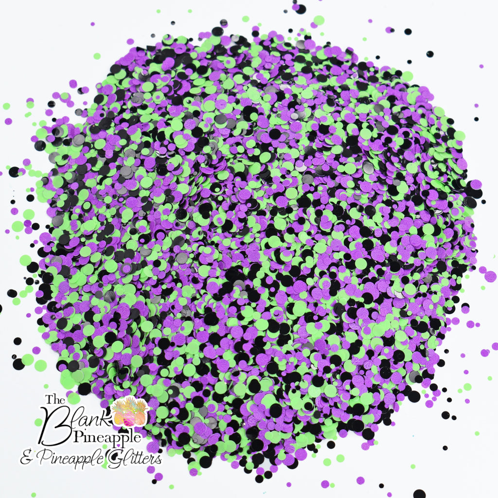 Trickster Glitter Dots, Green, Purple, and Black Glitter Dots - The Blank Pineapple