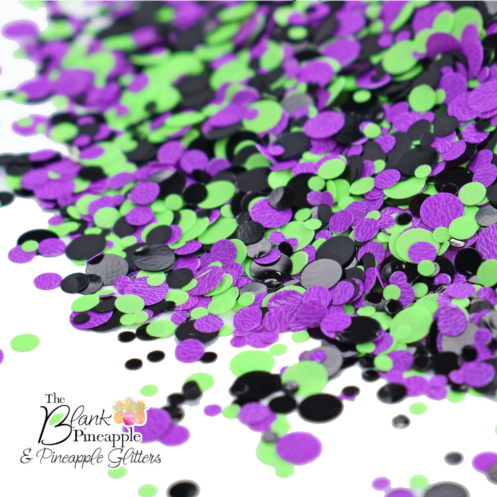 Trickster Glitter Dots, Green, Purple, and Black Glitter Dots - The Blank Pineapple