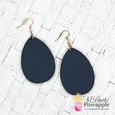 Navy Wood Teardrop Earrings - 1.5" x 2.4" with Gold-Plated Hook