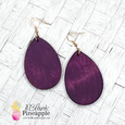 Purple Wood Teardrop Earrings 1.5" x 2.4" with Silver-Plated Hook